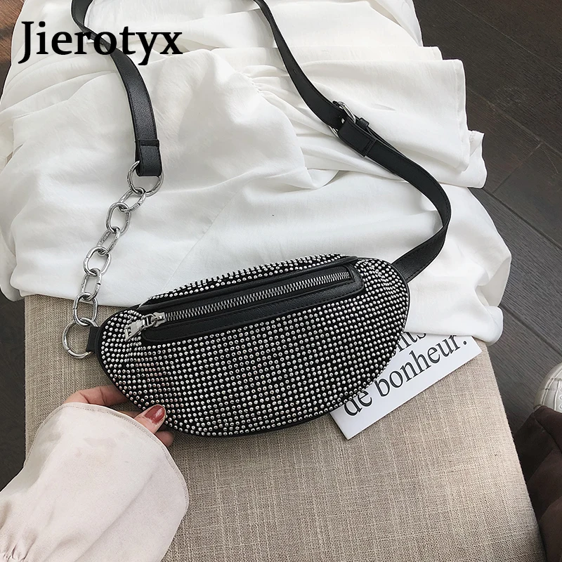 JIEROTYX Diamonds Women Belt Bag Phone Sexy Rhinestone Female Fanny Pack Waist Chest Bags Small Purse Good Quality Discount | Багаж и