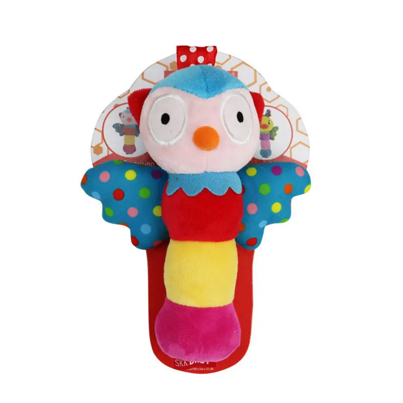 0-1 years old Baby Cute Wings Insect Rattle handbell appease bb stick Hand grasp Plush stuffed Toy Intelligent Kids Gifts