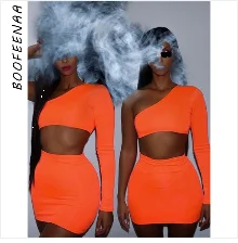 BOOFEENAA, сексуальный светоотражающий неоновый зеленый комплект из 2 предметов, летняя трендовая одежда для женщин, купальный костюм, шорты и укороченный топ, C54-I12