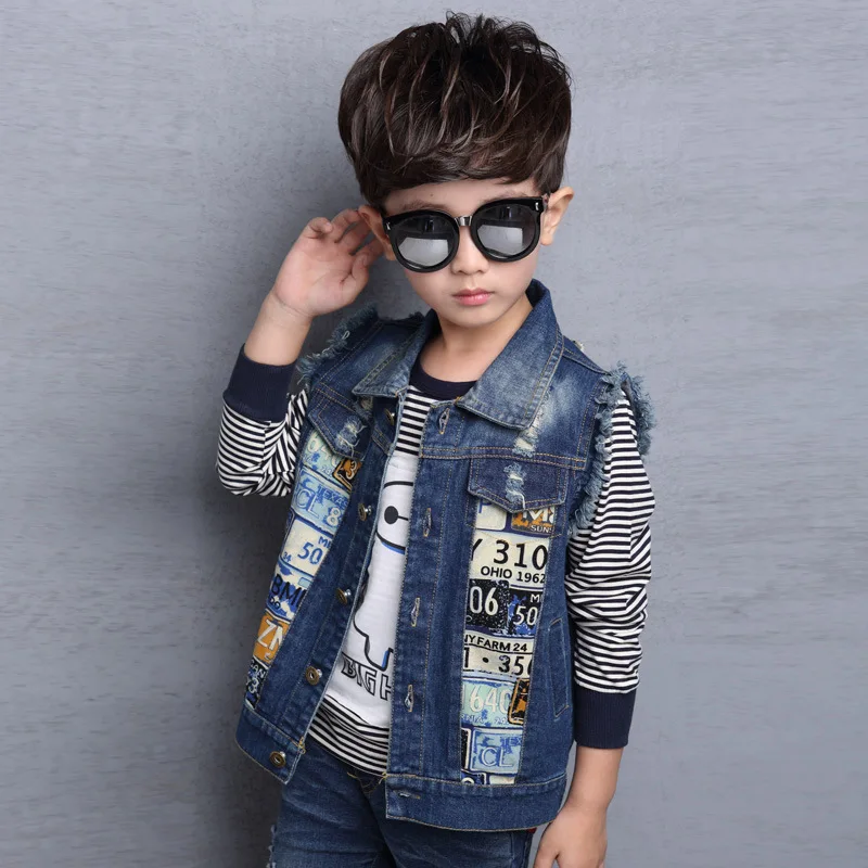 Джинсовые жилеты для мальчиков Детские хлопковые джинсовые куртка Повседневный