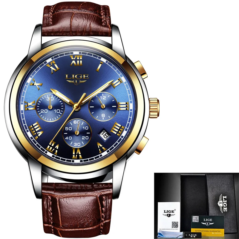 LIGE Men Watches Top Brand Luxury Leather Business Watch Male Waterproof Sport Fashion Chronograph Relogio Masculino | Наручные часы