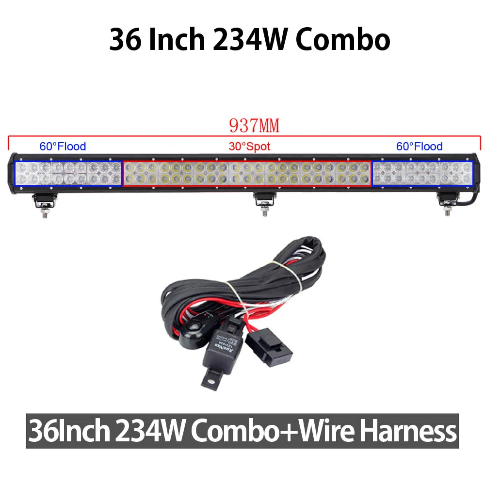36Inch 234W Combo x1 XuanBa 1" 72 Вт 28" 180 Вт Светодиодный светильник для внедорожников 4x4, внедорожников, внедорожников, вездеходов, лодок, автомобилей 4WD 12 В 24 В, комбинированный луч, светодиодный светильник для внедорожников - Цвет: 36Inch 234W Combo x1