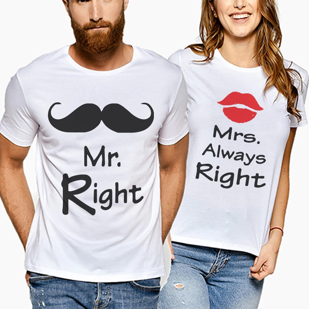

2019 New Summer Couplest Shirt Casual Styles Lovers Tee Tops Letter Print Mrs Always Right Cotton Female Clothing Casual Clothes
