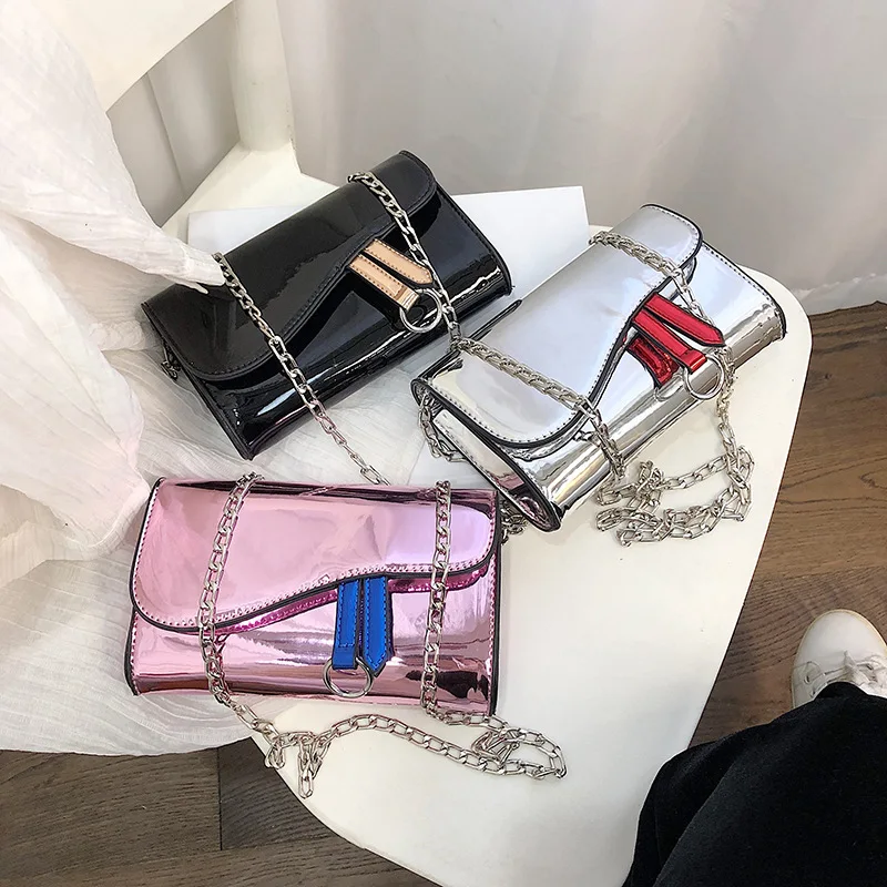 

Patent Leather Women Messenger Bags 2019 New Fashion Bright Face Lock Small Square Bag Wild Simple Shoulder Messenger Bag DG391