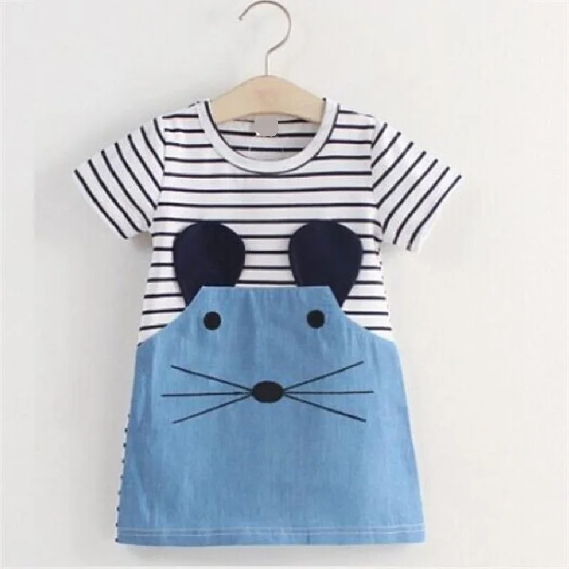 White Stripe Mouse Girls Clothes Dress Children Jean Denim Dresses Girl Jumpers Blouse Kids Clothing Outfit Summer Outerwear