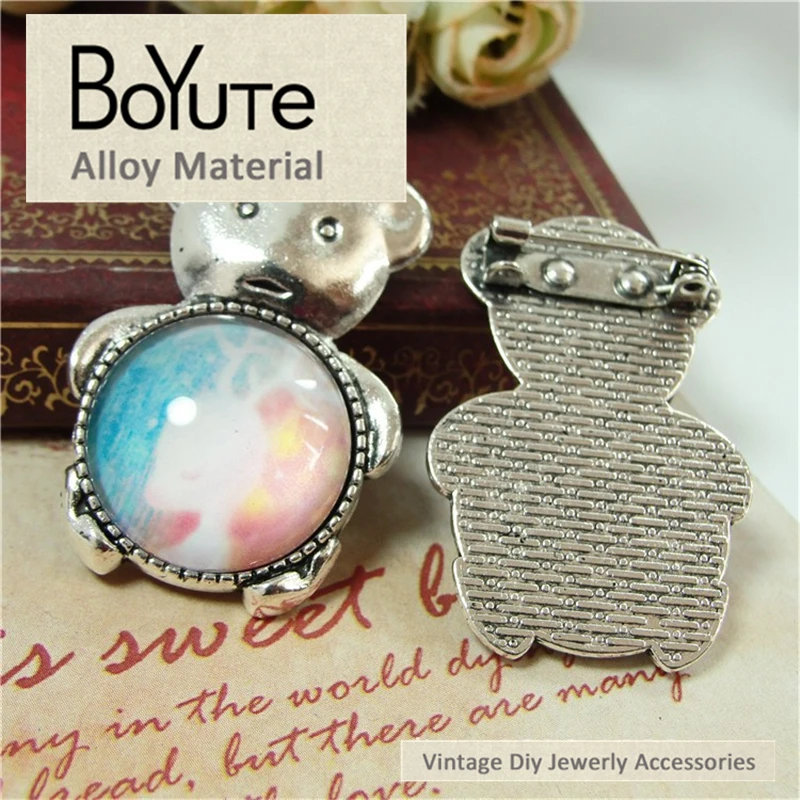 BoYuTe (20 шт./лот) 20 мм цинковый сплав Медвежонок брошь основа Античная Посеребренная