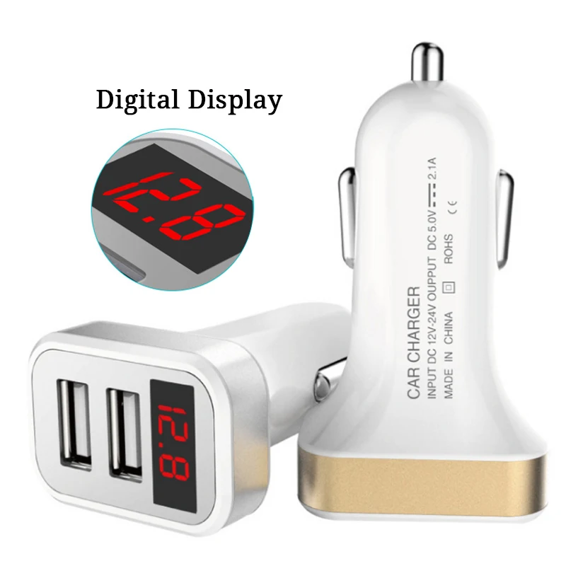 Автомобильное зарядное устройство с двумя USB-портами и светодиодным дисплеем 2 1 А