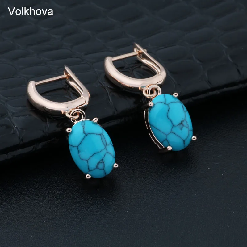 Волхова прямая подвеска 3 вида цветов синтетические сделанные из бирюзы серьги