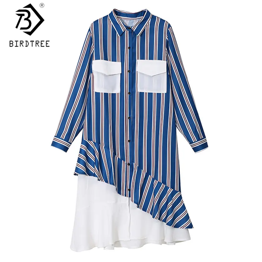 2019 весенние модные женские Свободные Лоскутные Полосатые платья с карманами и