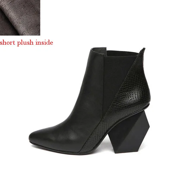 black short plush Ботинки «Челси» из натуральной кожи с острым носком без застежки; Необычные разноцветные ботильоны на высоком каблуке; женская обувь; bota Mujer; HL25 muyisxi - Цвет: black short plush