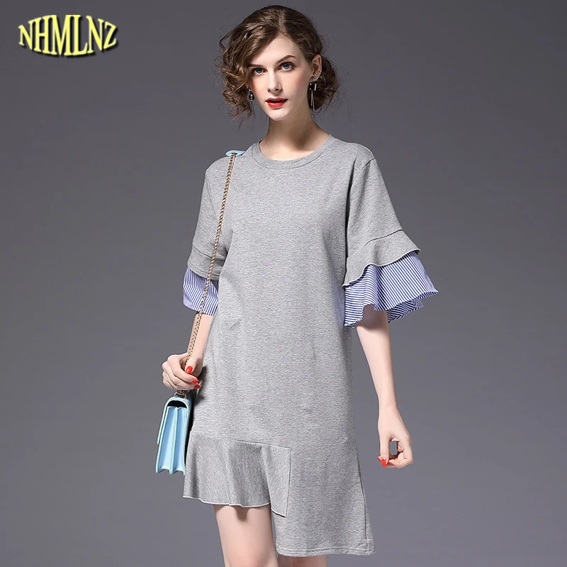 Весна Для женщин 2018 новое платье Большие размеры свободные платья в полоску