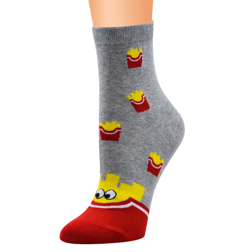 Gray 1 Pairs Women Cute Cartoon Printing Pattern Ladies Socks Tube Girls Comfort Causal Cotton Socks calcetines mujer divertido - Color: Gray
