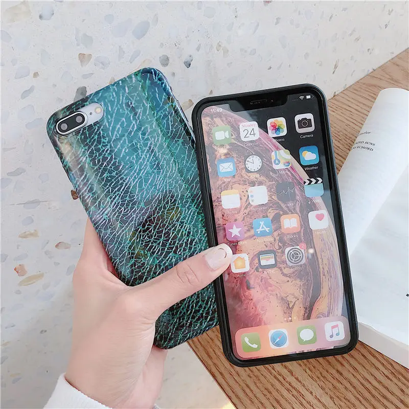FLYKYLIN Art Marble Crack Case For iphone XR Cases 6 S 6S 7 Plus 8 X XS Max Back Cover Glossy IMD Silicon Phone Coque |