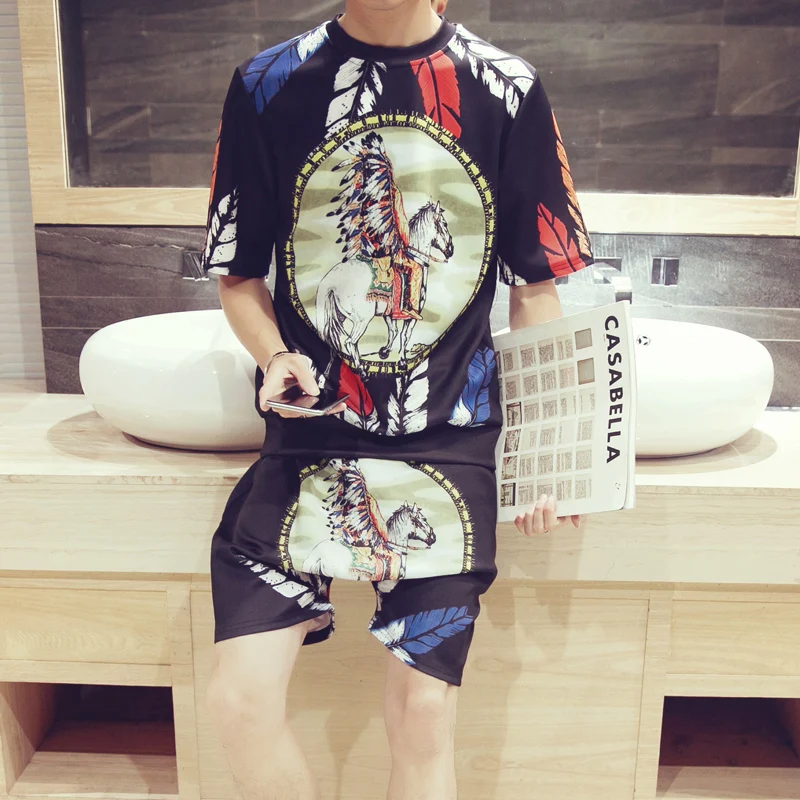 Мужская летнее платье в стиле &quotРетро&quot большой Размеры 3D модный принт (шорты +