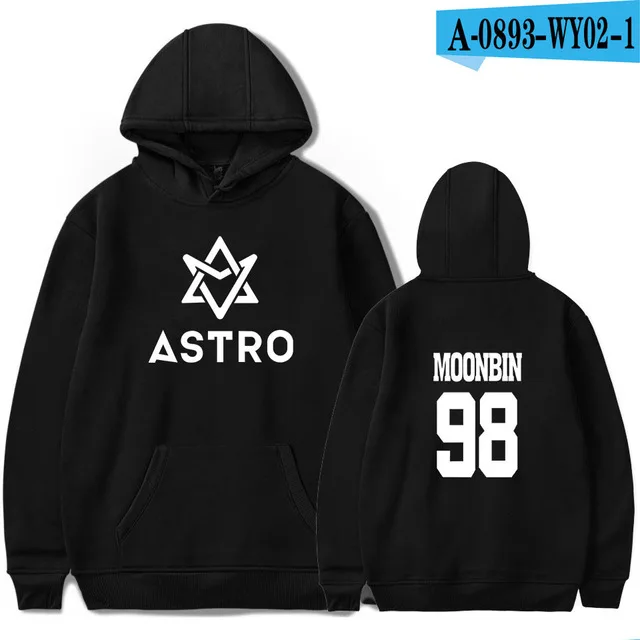 black Kpop Астро звезда Группа печатных толстовки Moletom Harajuku Толстовка пуловер, худи в повседневном стиле куртка в уличном стиле Мужская/женская одежда - Цвет: black