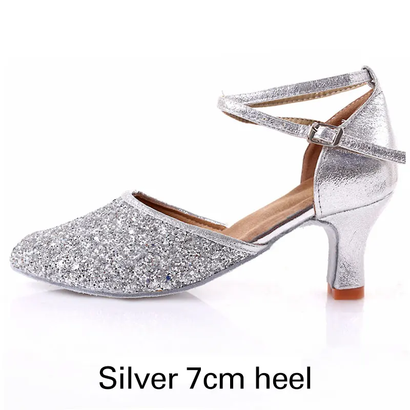 Silver 7cm heel Женские блестящие туфли на высоком каблуке для латинских танцев; женские туфли для бальных танцев, танго, сальсы, Тапа; женские туфли для латинских танцев; черные туфли для латинских танцев - Цвет: Silver 7cm heel