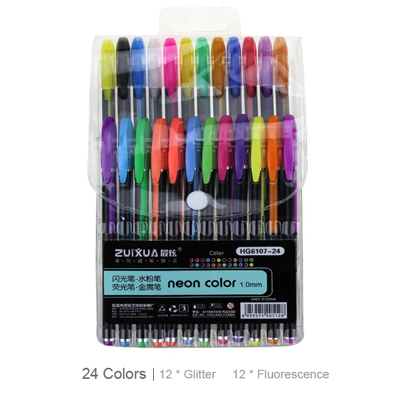 24 Colors 48 цветов, набор гелевых ручек, блестящая гелевая ручка для взрослых, Раскрашивание книг, журналов, рисование, школьные маркеры, канцелярские принадлежности - Цвет: 24 Colors