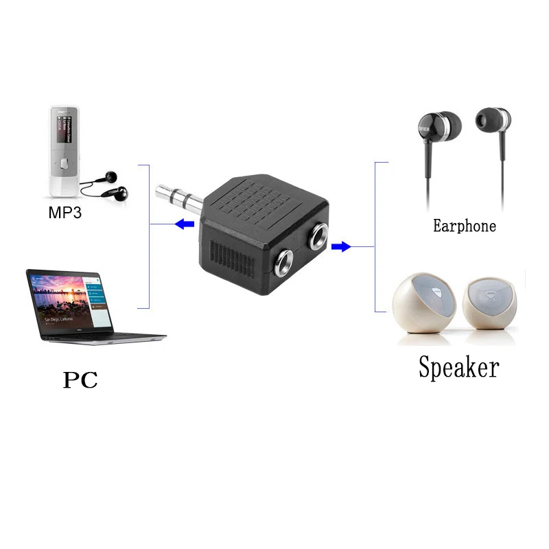 3.5mm Audio Splitter Adapter Earphones Headphone Stereo to 2 Earbuds Earphone Accessories For MP3 PC Speaker | Электроника