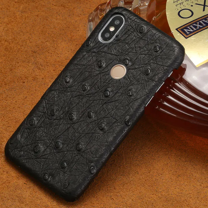 Чехол из натуральной кожи страуса для Xiaomi mi 9 9T Pro 8 9 se 8 Lite A3, чехол для телефона Red mi Note 8 pro 8T 8 7A note 7 4x, роскошный - Цвет: Черный