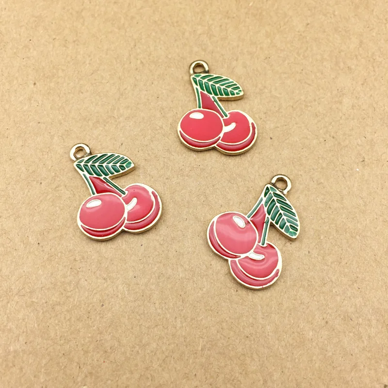 10 шт. DIY модные металлические эмалированные амулеты вишни клубника браслеты