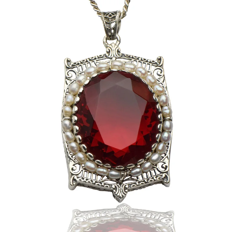 Free shipping to buy 2015 new product promotion classic antique ruby sterling silver jewelry natural pearl * women's pendant | Украшения