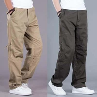 men cargo pocket pants loose straight hip hop long trousers autumn winter cotton mens joggers wide leg big size s 3xl