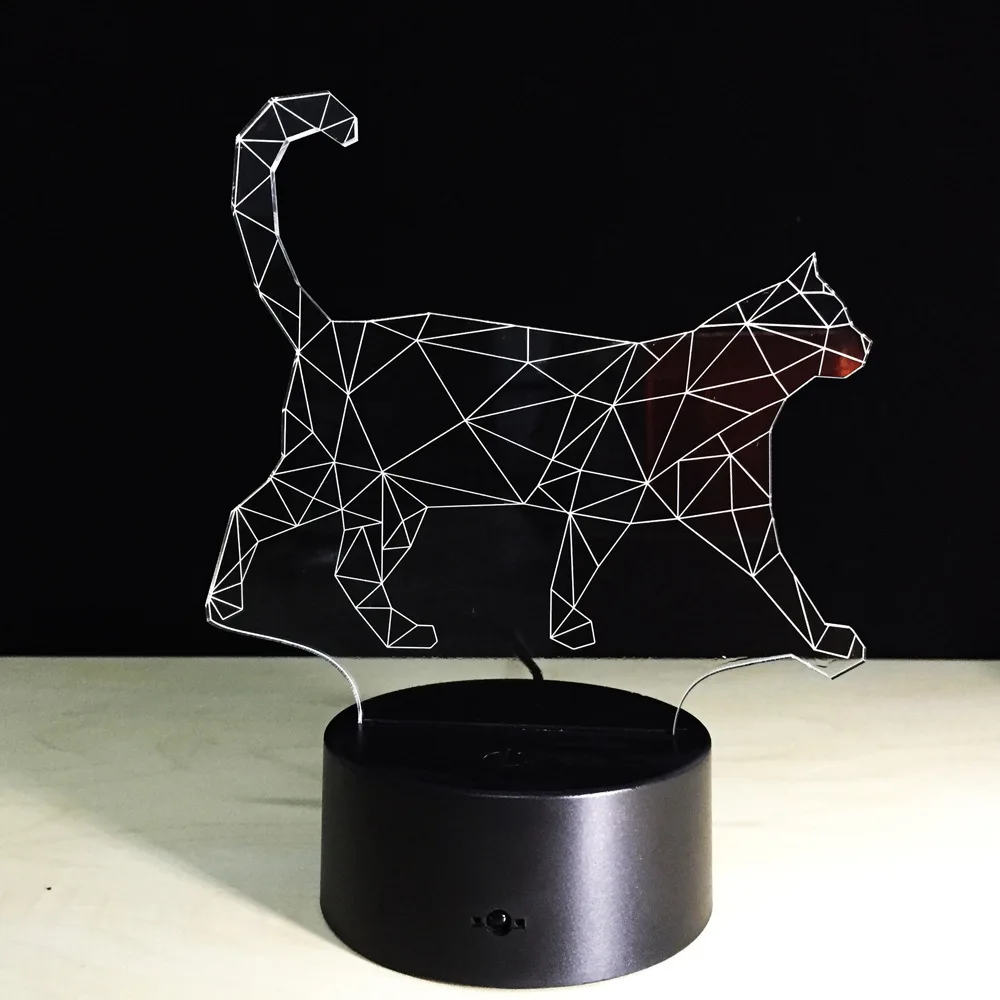 Кошка 7 цветов лампа 3d визуальные Светодиодные ночные светильники для детей