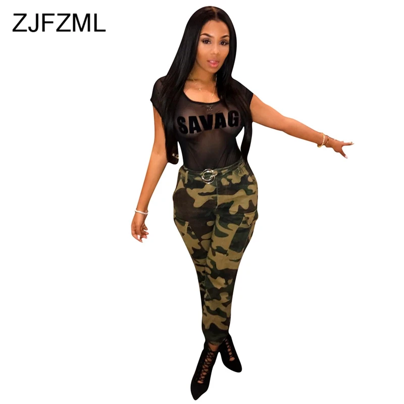 ZJFZML женские модные камуфляжные брюки с высокой талией Pantalon женский брючный костюм длинные спортивные брюки Хлопок Уличная тонкая камуфляжная брюки - Цвет: Green