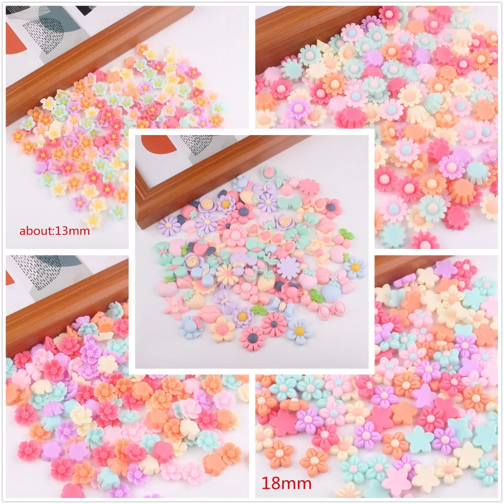 50 шт./лот плоские цветы из смолы смешанные цвета аксессуары кабошоны смолы|accessories