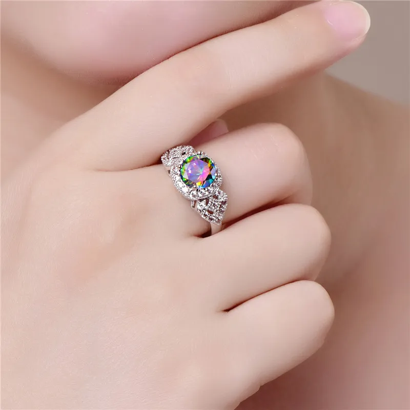 JROSE 2019 модные обручальные кольца для женщин круглые радужные синие циркониевые