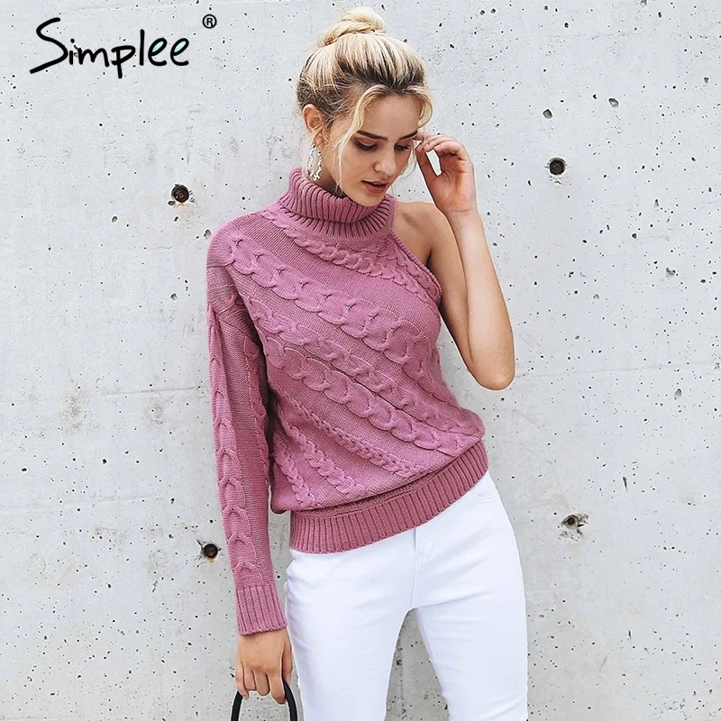 Женский белый вязаный свитер Simplee крученый пуловер на одно плечо с высоким