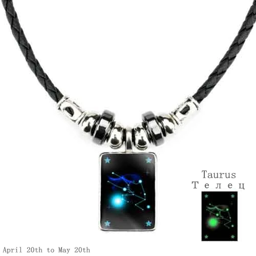 Taurus Новинка 12 светящееся черное кожаное ожерелье с созвездием, цепочка с подвеской в виде зодиака, ожерелье s для женщин и мужчин, винтажное панк мужское ювелирное изделие - Окраска металла: Taurus