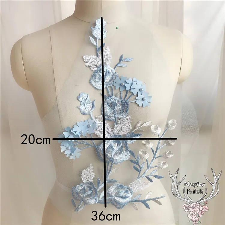 Небесно-голубая мечта цвет кружева вышитая бисером аппликация ювелирные изделия