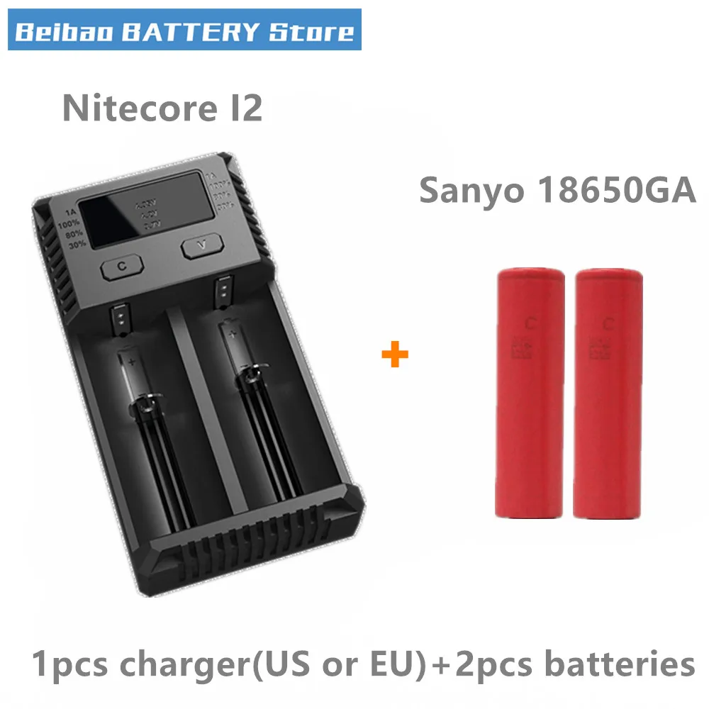 2 шт. оригинальный для Sanyo 18650GA 3500 мАч 18650 перезаряжаемая батарея с Nitecore новое