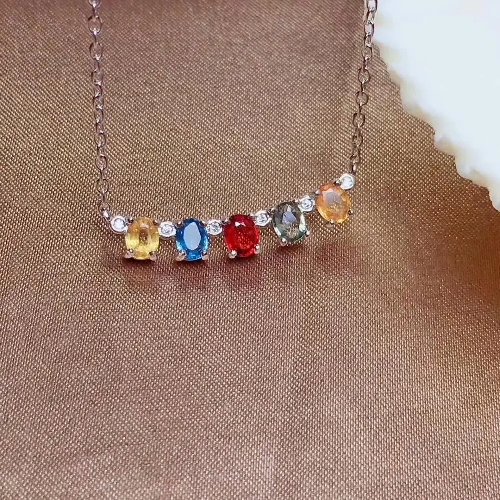 

shilovem 925 silver sterling real Natural multicolor sapphire PENDANTS fine Jewelry trendy necklace plant new 3*4mm mz0304888agl