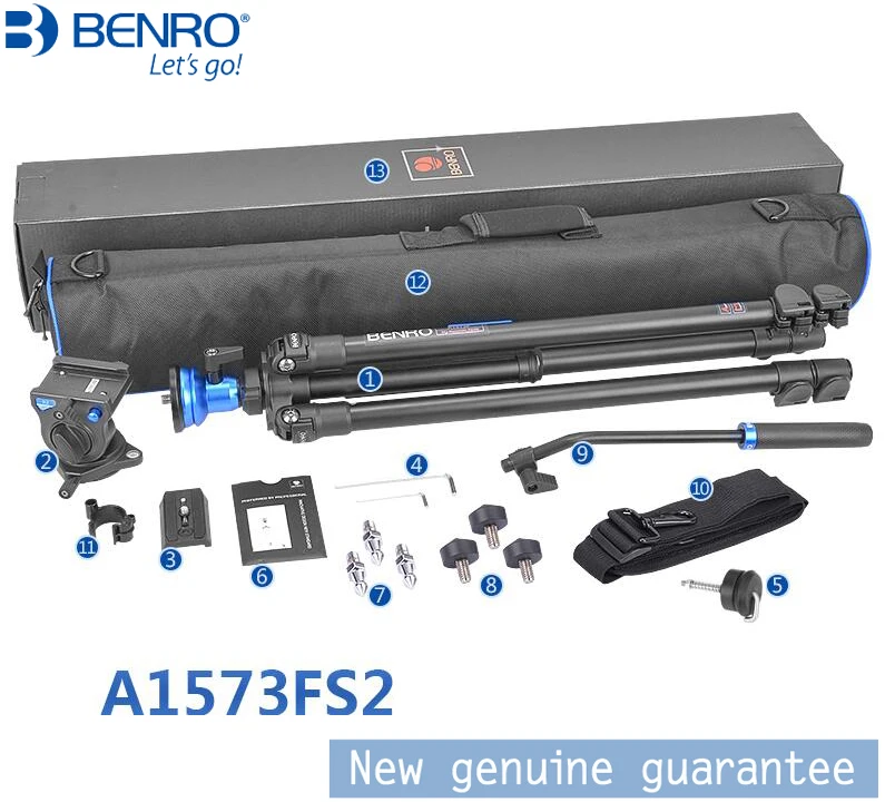 Штатив BENRO A1573FS2 профессиональный алюминиевый Трипод для камеры с видеоголовкой S2