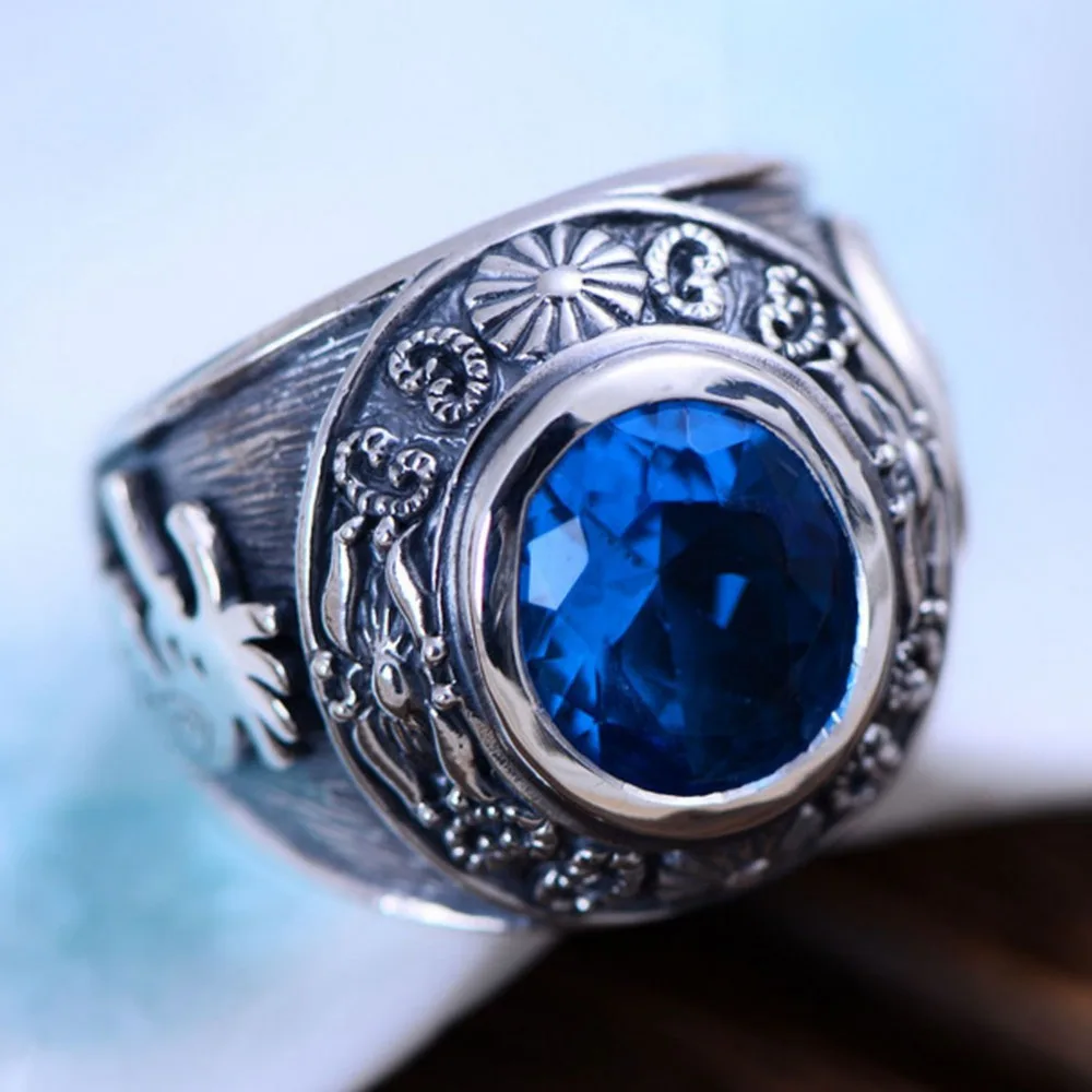 Нефрита Ангел Винтаж Jewelty кольцо из стерлингового серебра с голубым топазом Для