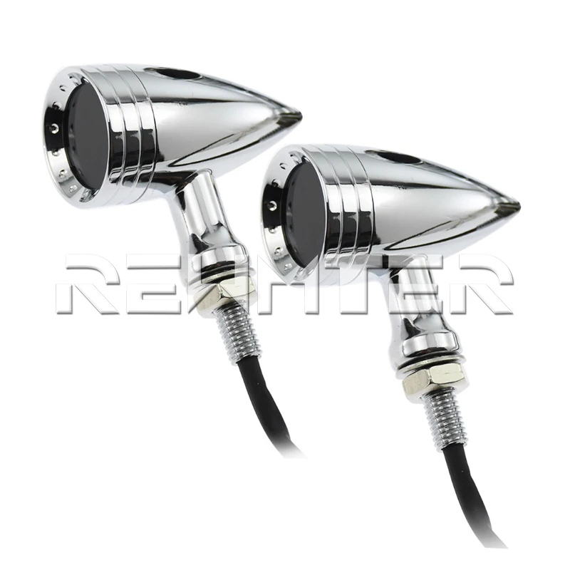 Motorcycle Accessories LED Turn Signal Chrome Bullet Blinker Orange Indicator Lights Gray Lens 10mm Vintage For Harley |