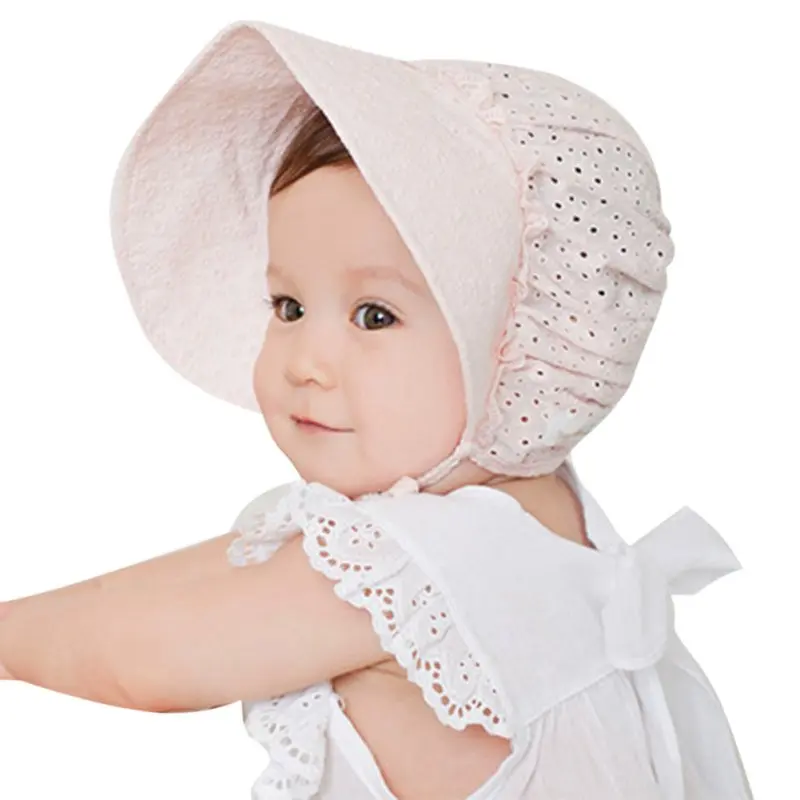 style2 pink Кружевная детская шапочка с цветочным узором; летняя Хлопковая шапочка принцессы для маленьких девочек; шапочка для новорожденных; шляпа от солнца; Enfant - Цвет: style2 pink