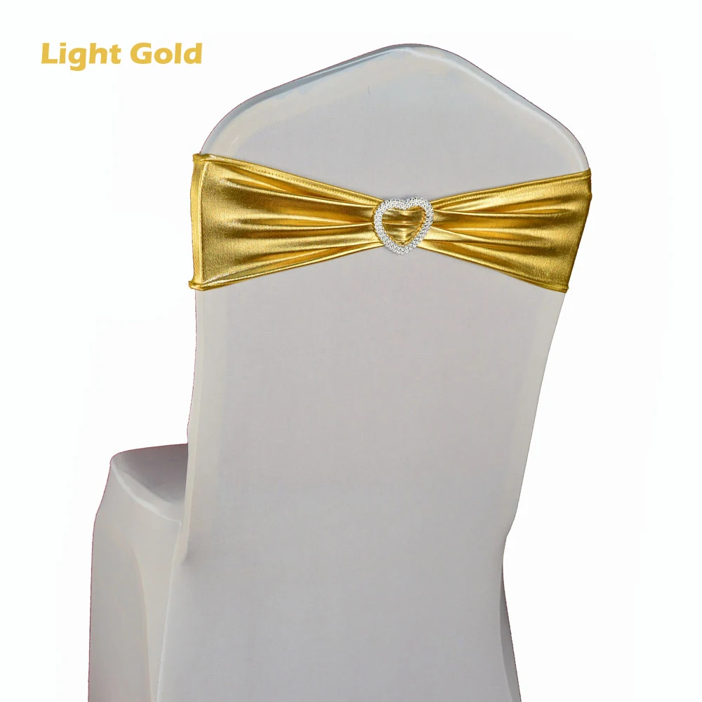 Light Gold 100 шт. эластичные ленты для стульев с пряжкой в форме сердца, металлические ленты для стульев, банты для свадебных украшений, 10 цветов - Цвет: Light Gold