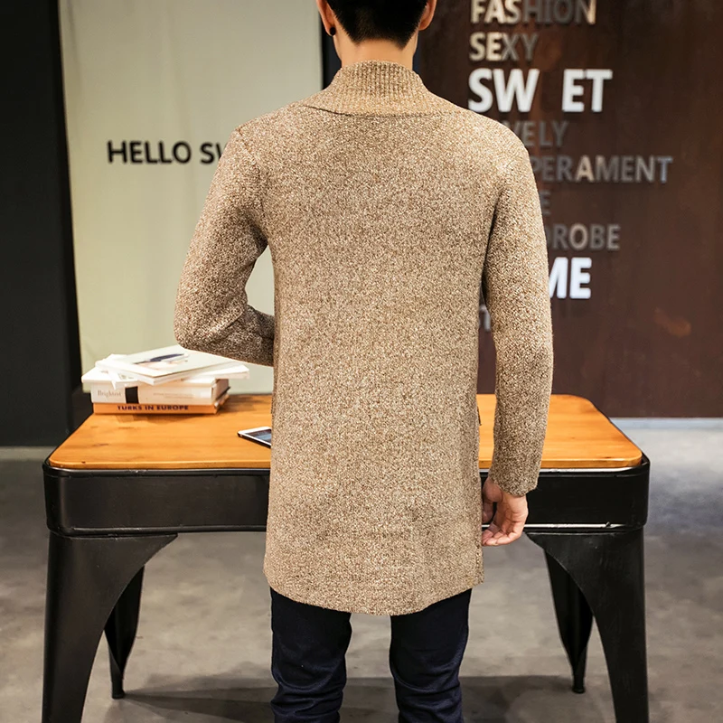 

Autumn Winter Long Sweater Warm jacket Cardigan Men High Quality England Style Knitted Coat with Pocket Knit Windbreaker