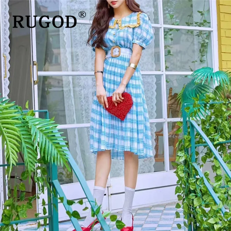 RUGOD в Корейском стиле детские колготки клетку летнее шифоновое женское платье