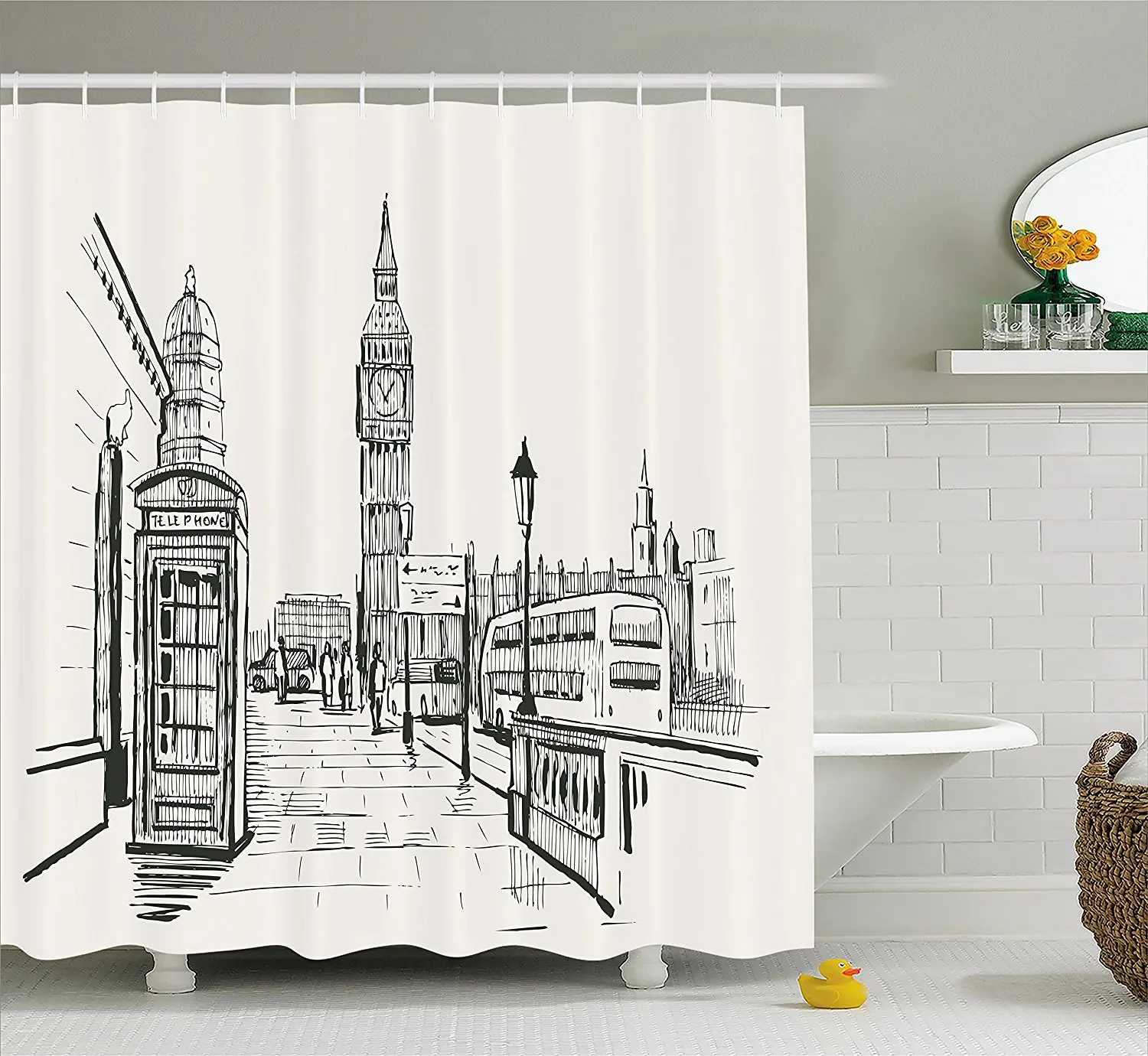 Современная душевая Шторы Лондон город с Биг Бен памятник сцены в эскиз Стиль