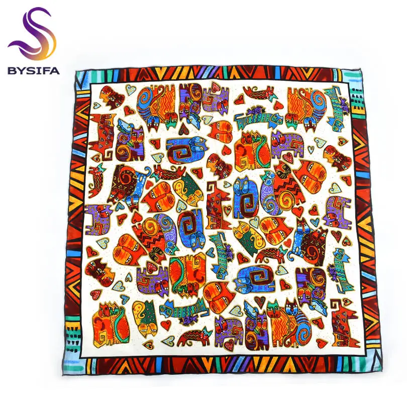 Женский шелковый шарф накидка [BYSIFA] черный/красный/белый большой квадратный с