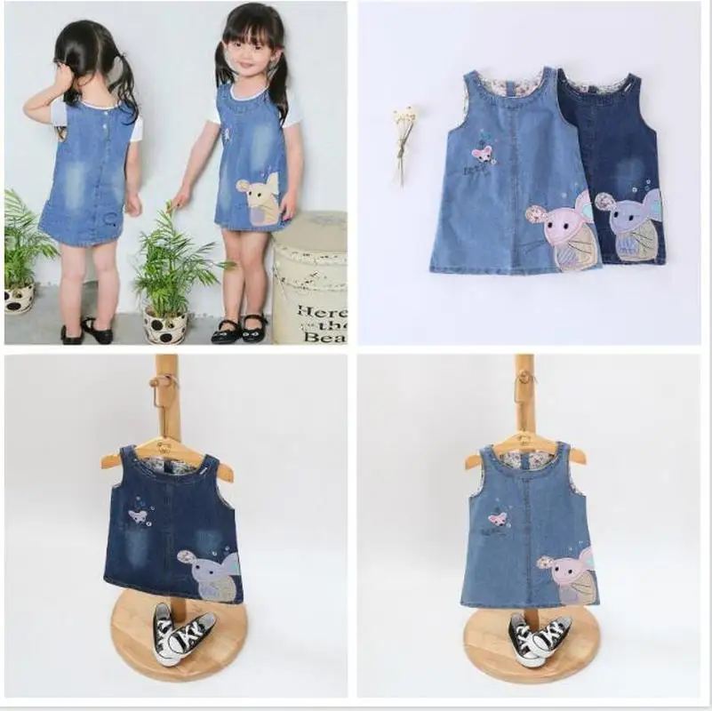 2019 летнее платье для маленьких девочек джинсовое с Минни Маус детское