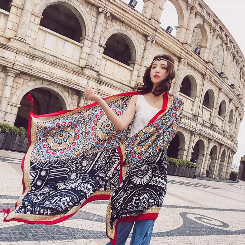 Этнический Boho Летний Тонкий пляжный шарф для поездок, женский шарф с бахромой большого размера, шаль, шарф для морского отдыха, Солнцезащитный пляжный