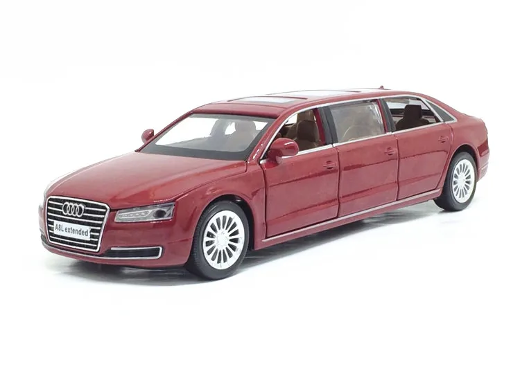 Красный 1:32 Audi A8L удлиненная модель автомобиля из сплава металлическая игрушка автомобиль оттяните назад мигающий музыкальный литой автомобиль для детей игрушка Коллекция подарок - Цвет: Красный