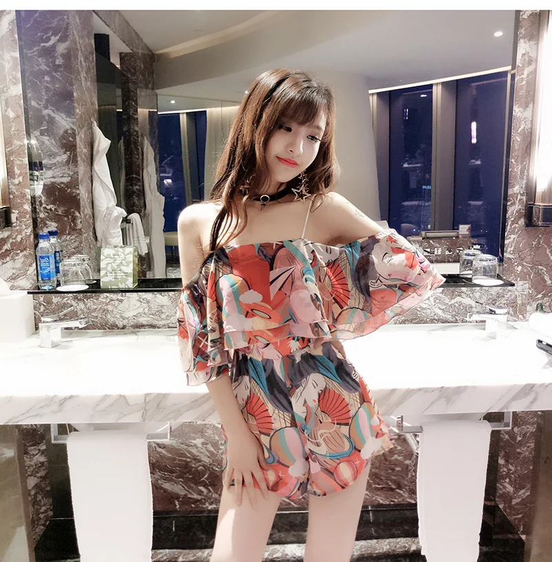 Женский шифоновый комбинезон с лямкой на шее открытыми плечами | Комбинезоны