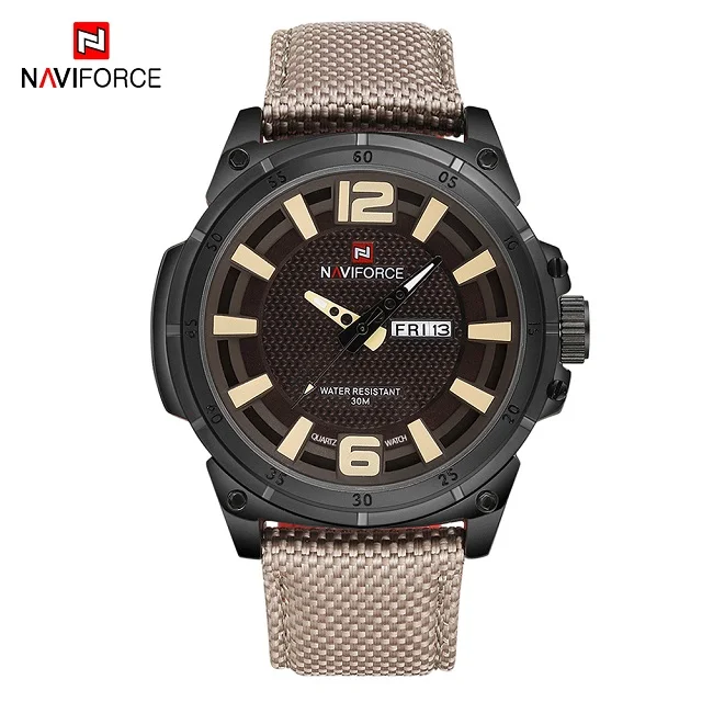 Khaki NAVIFORCE спортивные мужские часы нейлоновый ремешок военные кварцевые часы Роскошные мужские водонепроницаемые часы Дата наручные часы Relogio Masculino - Цвет: Khaki