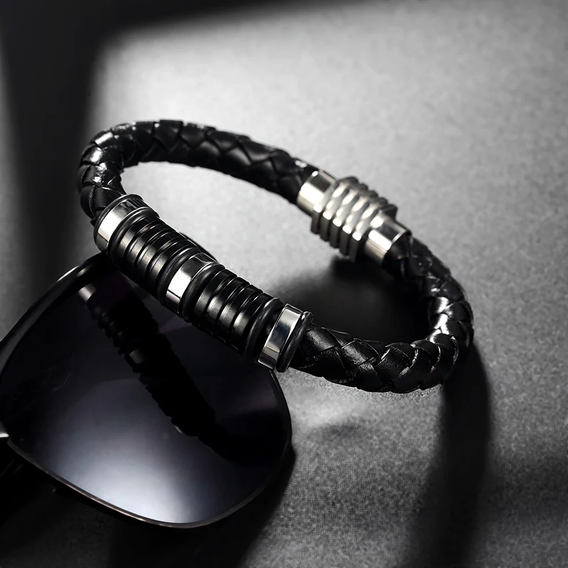 MOGE Мода из нержавеющей стали и натуральной Кожаные браслеты Для мужчин